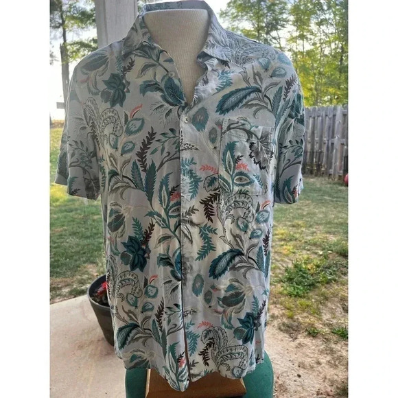 Tasso Elba short sleeve button up paisly design silk blend size large - Picture 1 of 6